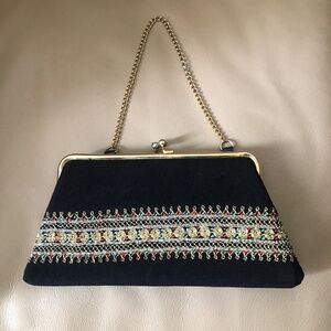 Small black evening purse embroidery clutch